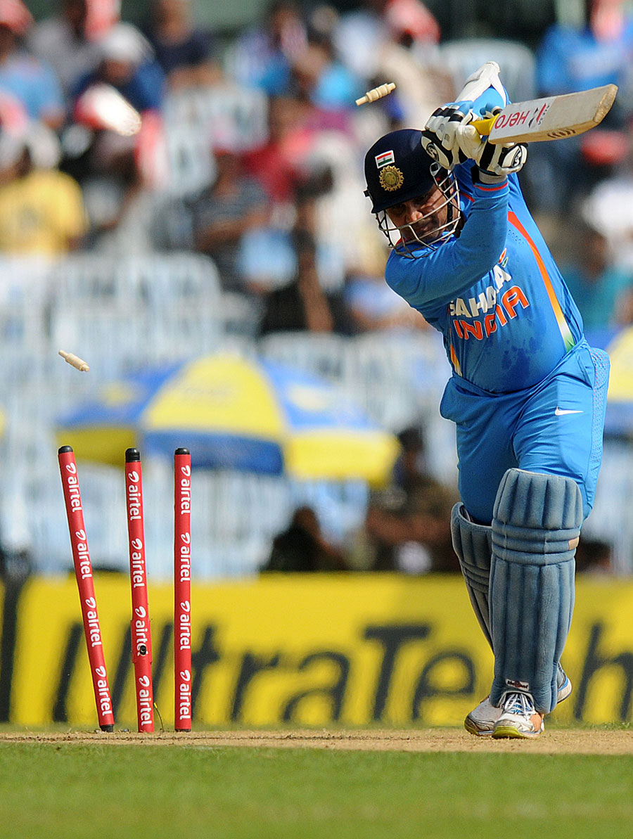 Junaid castled Virender Sehwag with an inswinger in the Chennai ODI