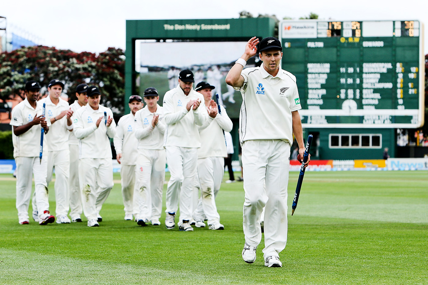 That winning feeling: Boult's only ten-for came in December 2013 over West Indies in Wellington in a match that turned New Zealand's fortunes around