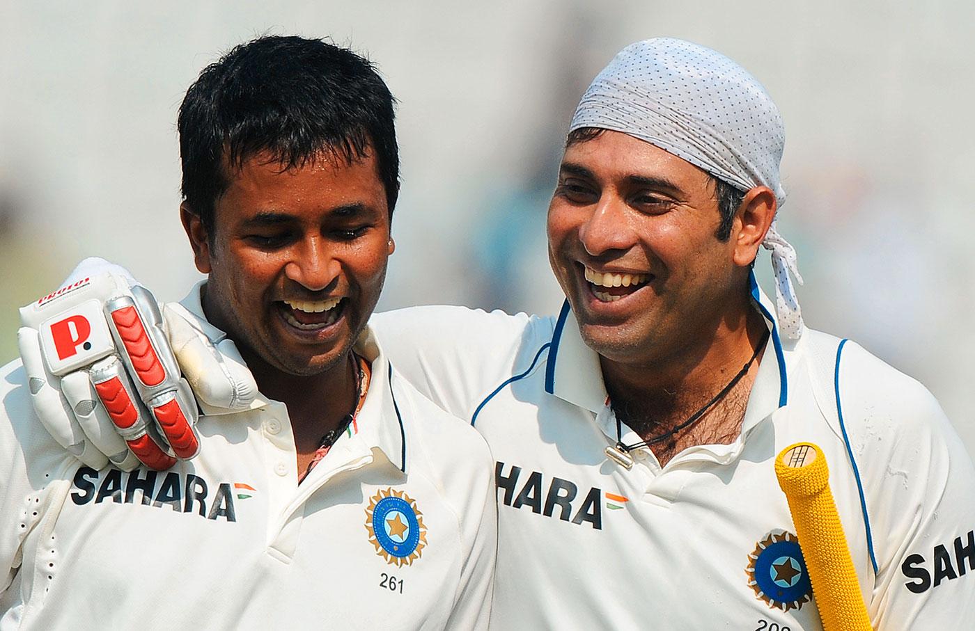 VVS Laxman and Pragyan Ojha celebrate the closest of victories, 1st Test, Mohali, India v Australia, 5th day, October 5, 2010
