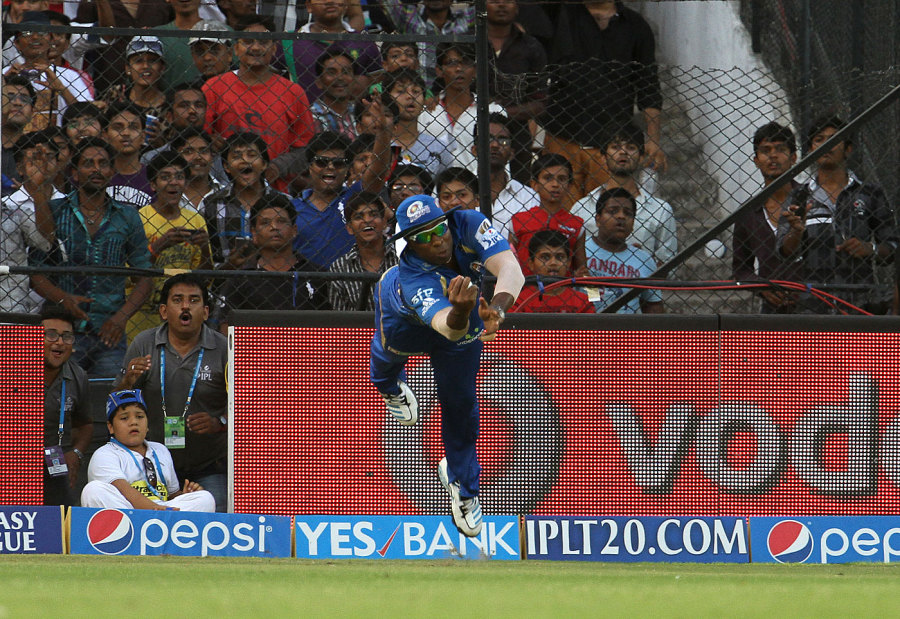 Kieron Pollard turned Kevon Cooper's certain six into a wicket with a juggled boundary catch in the 2014 IPL