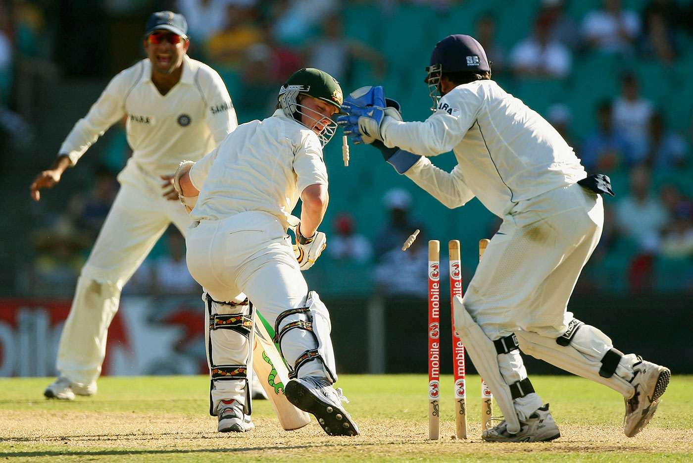 Don't cross the line: unlike most keepers, when presented with a stumping opportunity, Dhoni doesn't step back to collect the ball, so he's quicker to knock off the bails
