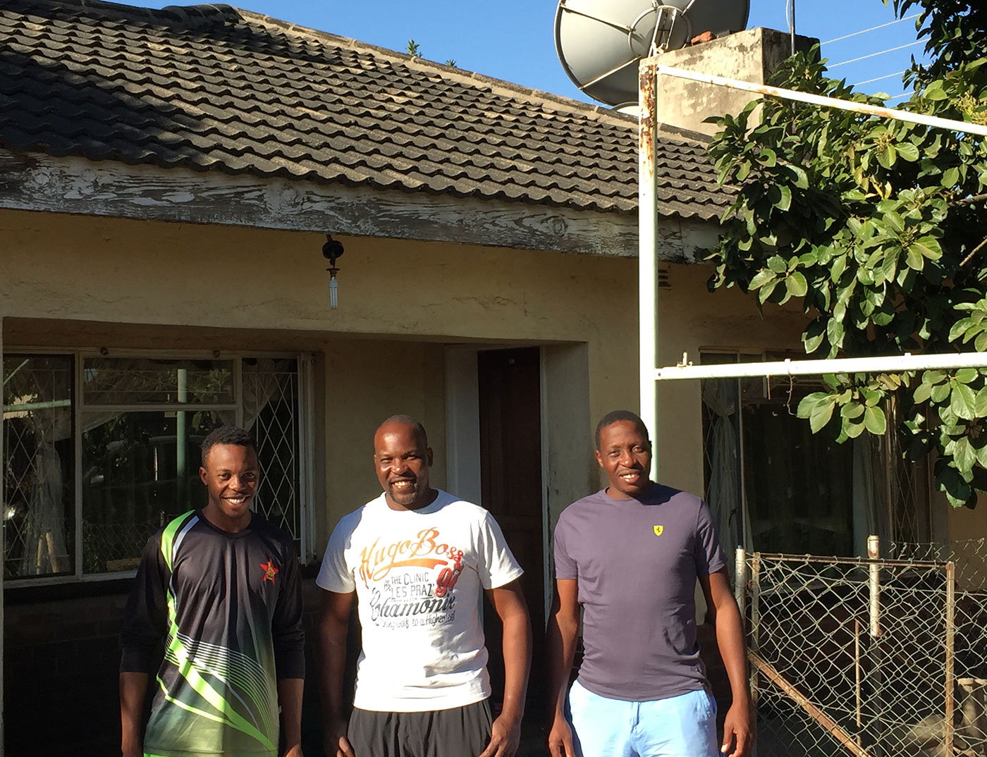 Cricket familia: (from left) Wellington, Hamilton and Shingi Masakadza outside their home in Harare