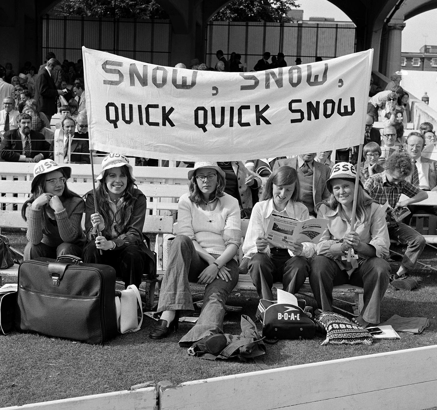 A group of Sussex fans make it clear who they're there to see at the Gillette Cup final in 1973
