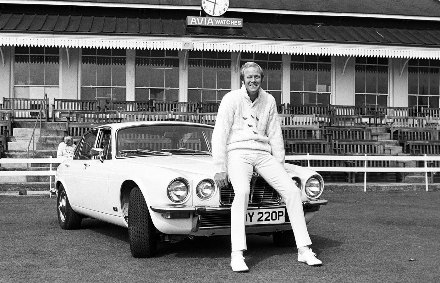 Enthroned on a Jaguar at Hove in 1976
