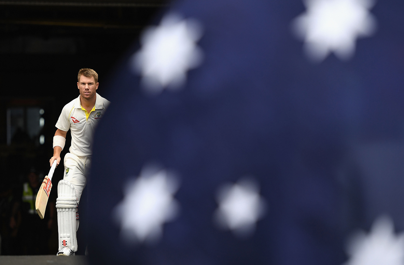 David Warner walks out to bat