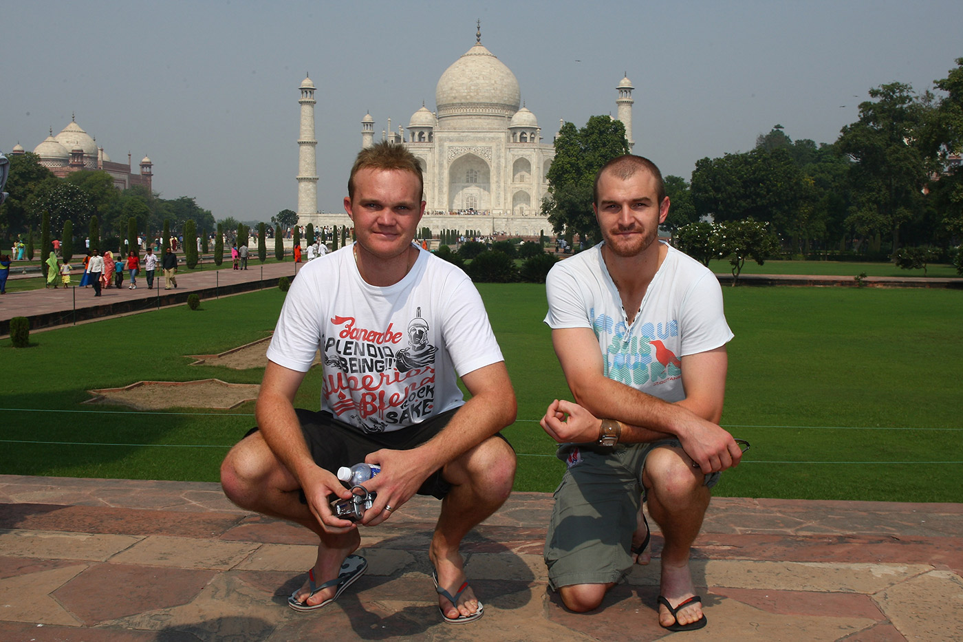 One fast, one slow: Krejza with state and national team-mate Doug Bollinger at the Taj Mahal on the 2008 tour of India