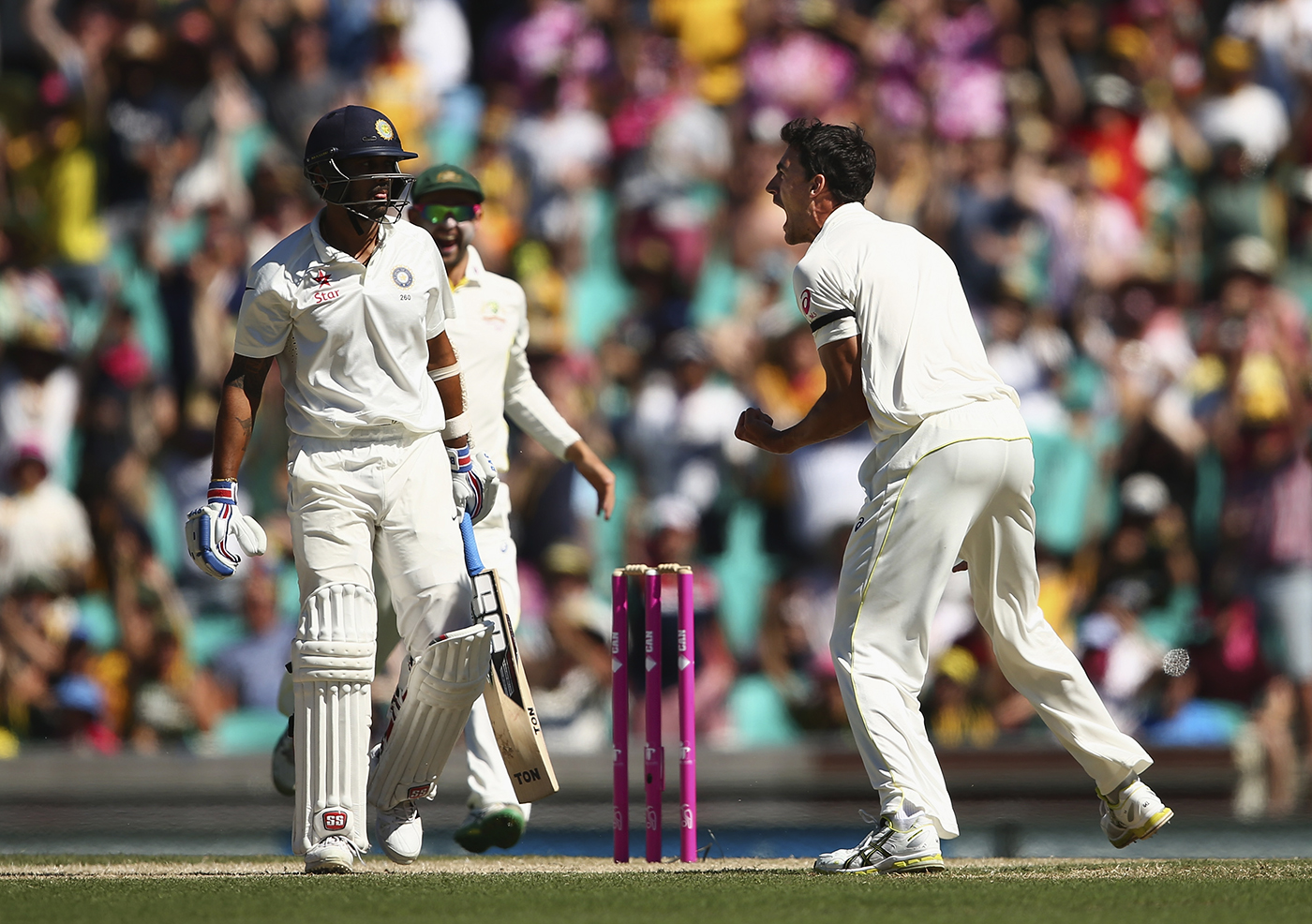 How d'ya like me now? Starc is impassioned after dismissing M Vijay in the first over of the 2014-15 SCG Test
