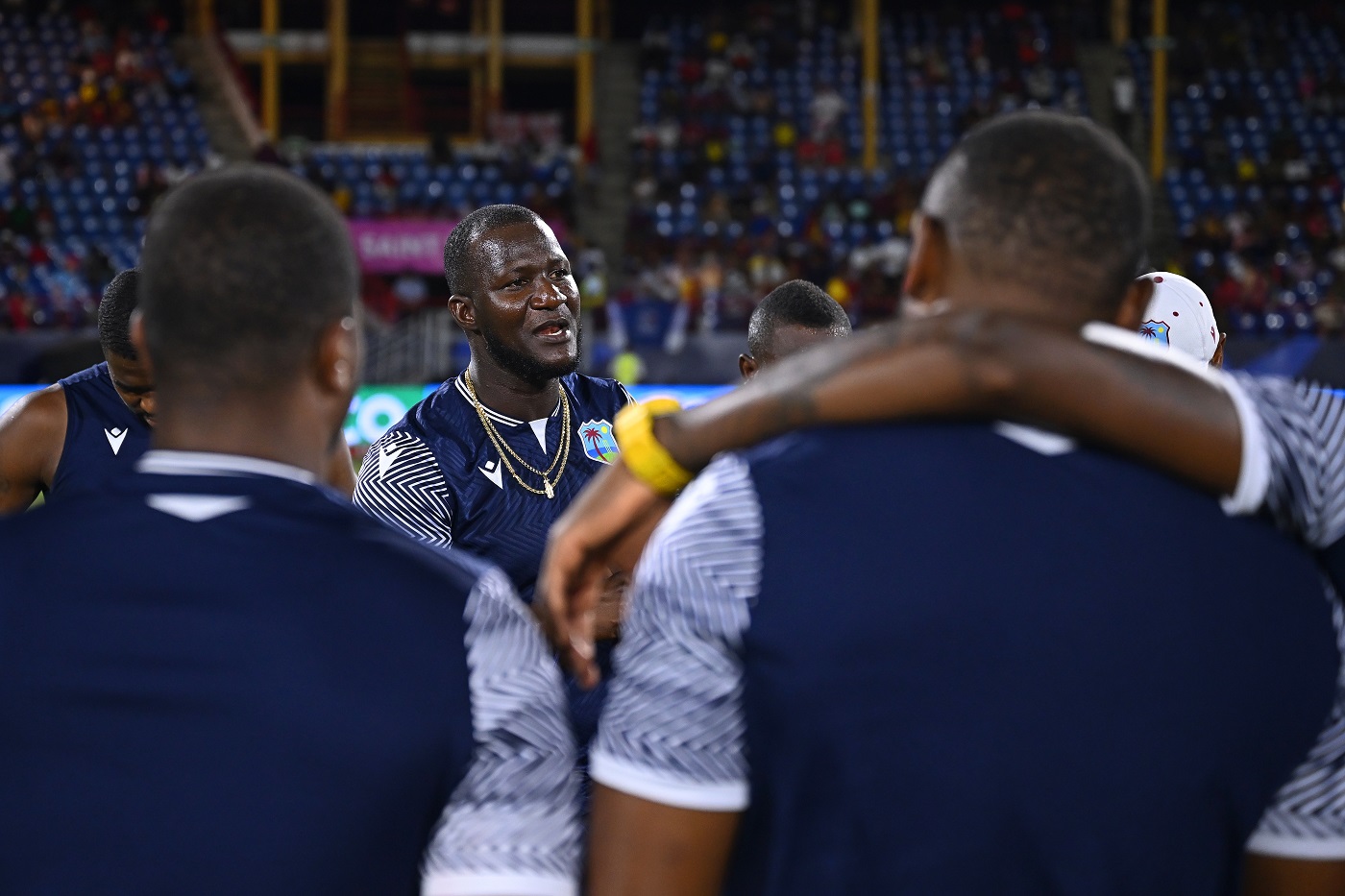 Daren Sammy leads the huddle chat