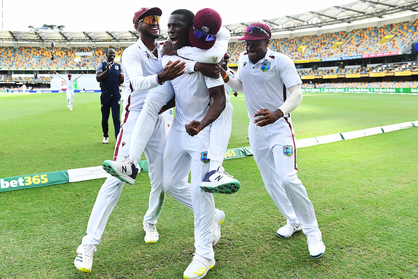 After carrying West Indies to a famous win, Joseph indulges in a spot of literal heavy lifting during the festivities