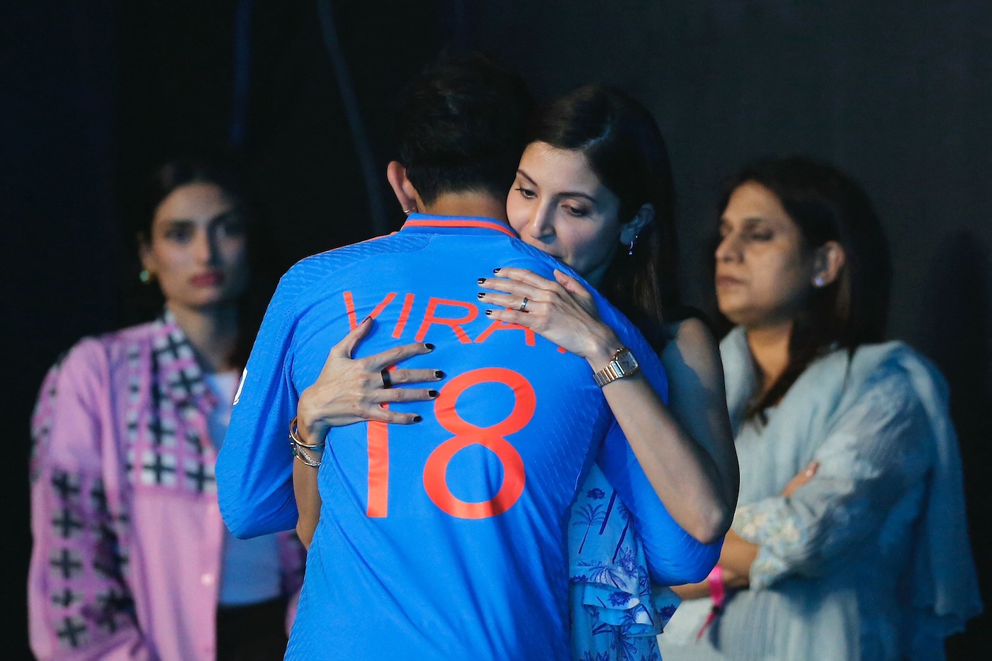 Virat Kohli is consoled by his wife, Anushka Sharma, after India's defeat in the 2023 World Cup final. Anushka has for long been trolled online for supposedly bringing Kohli poor results in cricket