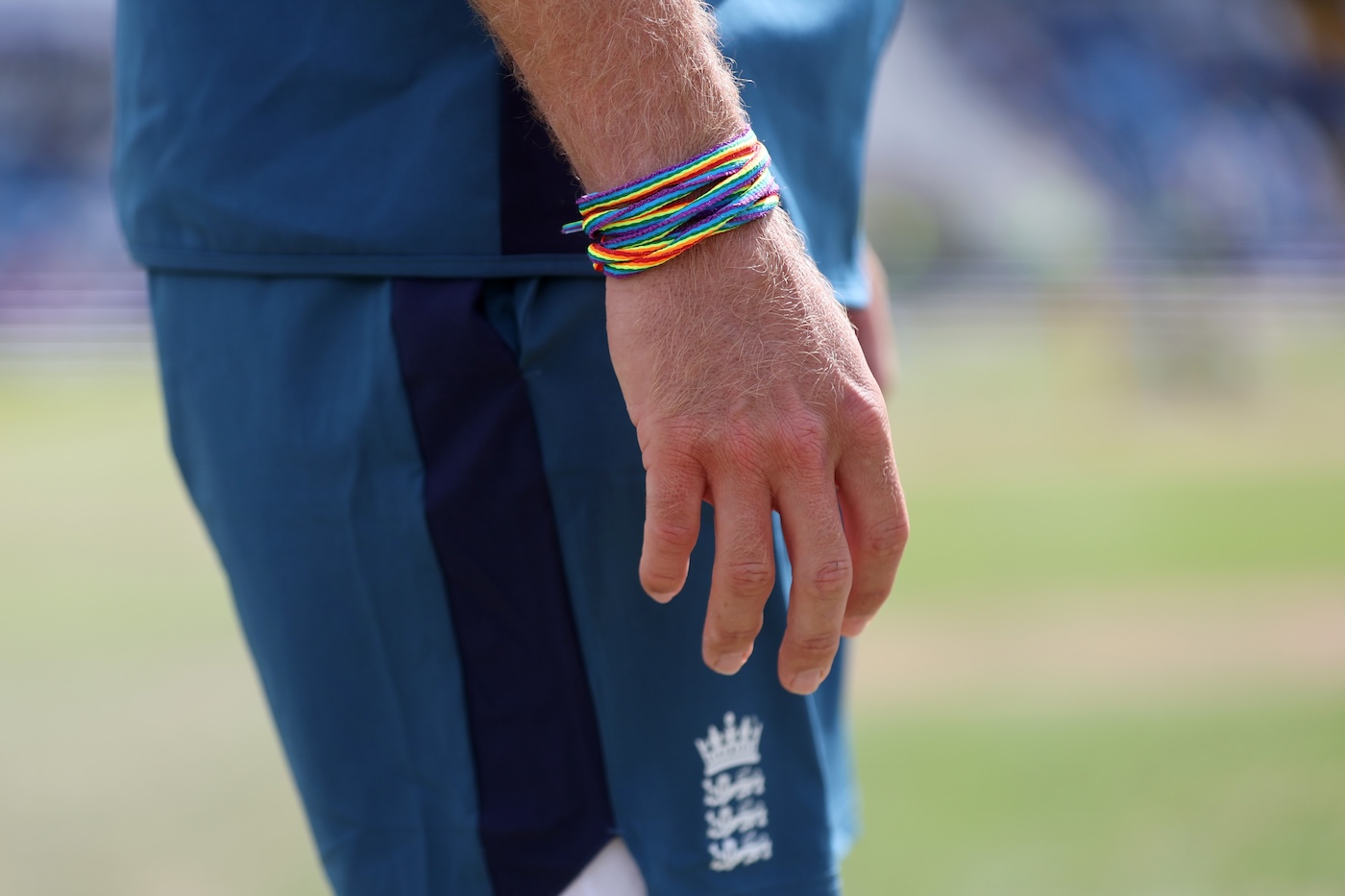 Joe Root wears a Rainbow Laces band on his wrist at the Headingley Test last year. Often, players' endorsement of liberal causes polarises views on social media