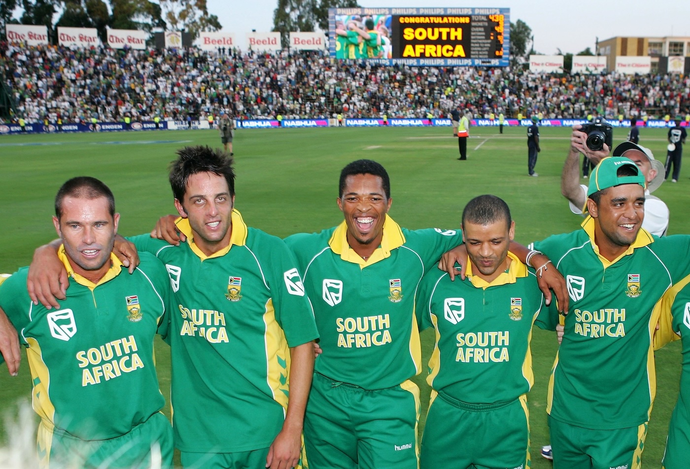 Members of the South Africa squad pose for photographs