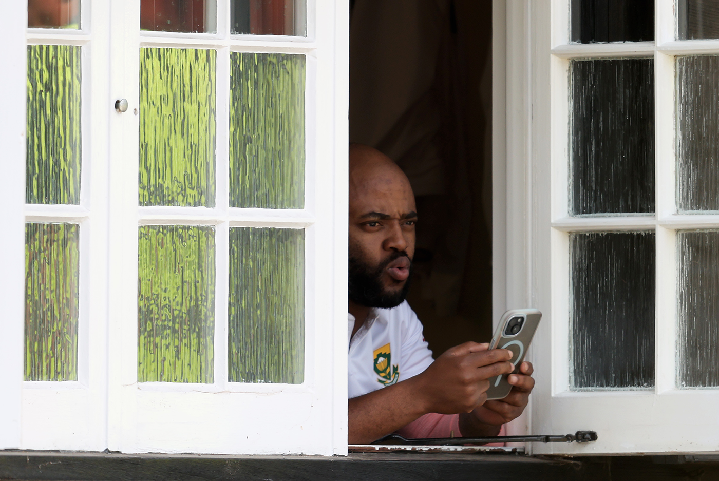 Dressing room with a view: Temba Bavuma gets an eyeful of Arundel during the warm-up match against Zimbabwe before the WTC final